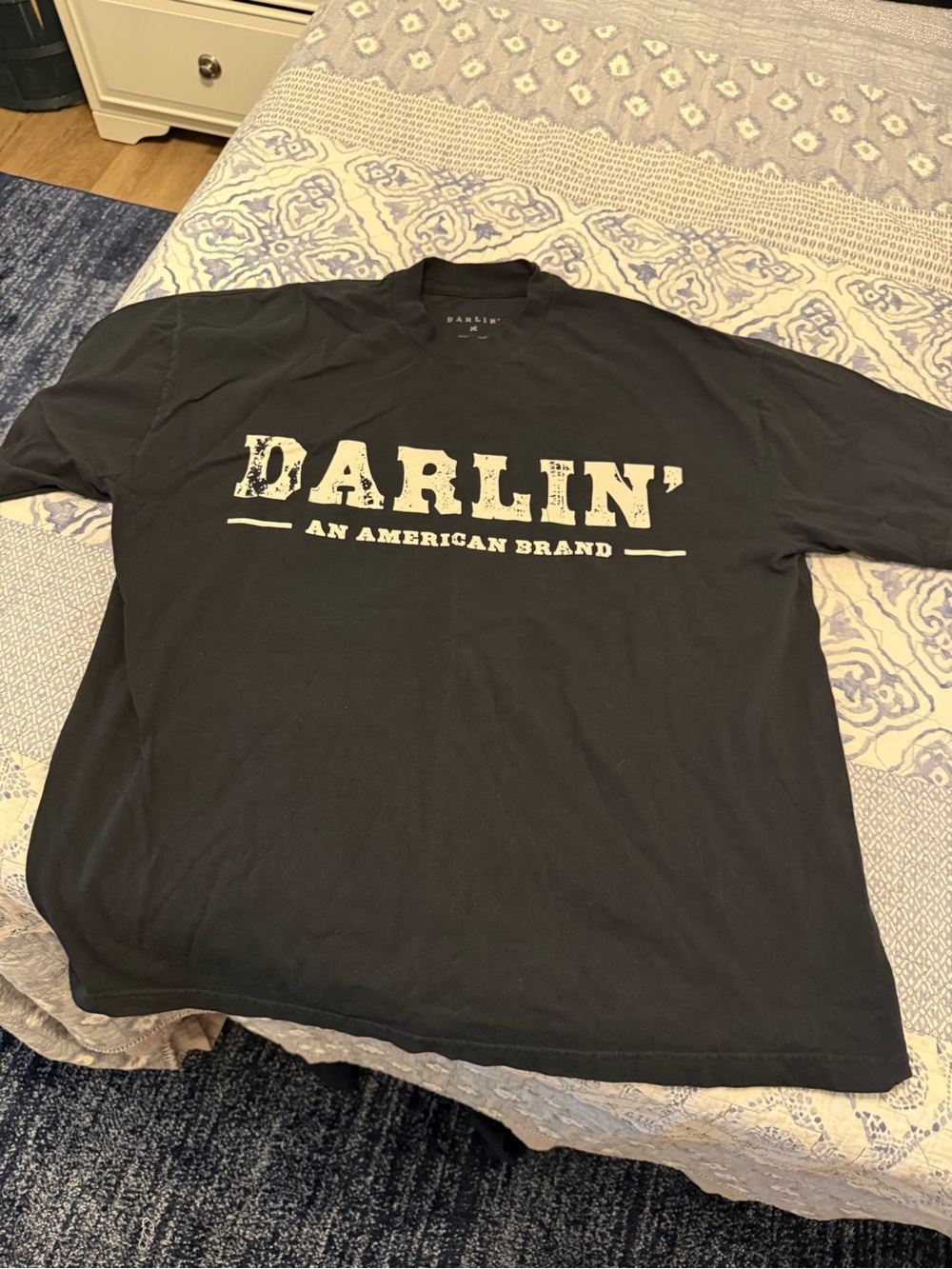 Darling Black Tee with White Distressed "Darlin'" Logo